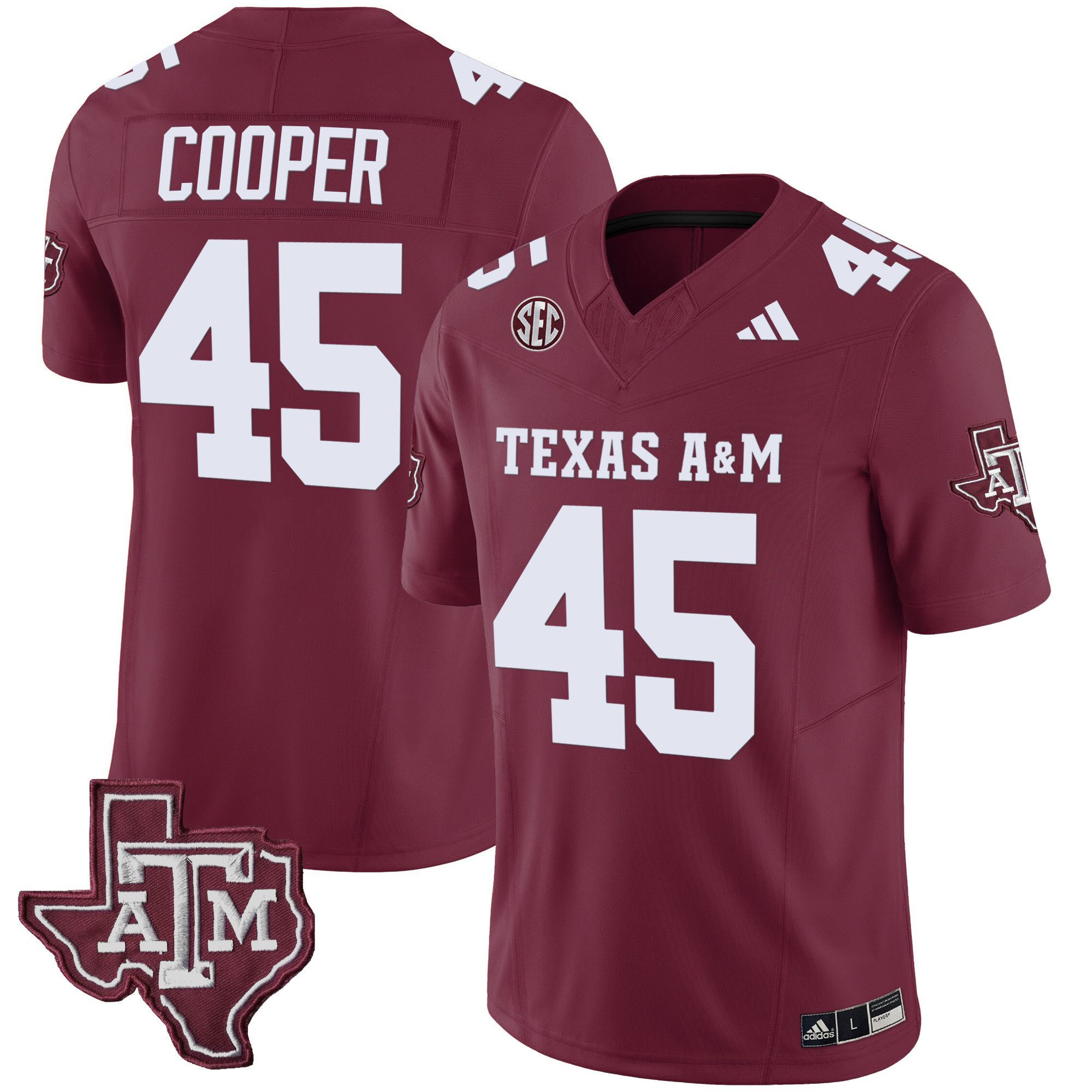 Men Texas A&M Aggies #45 Cooper Red 2024 Vapor Limited NCAA Jersey style 1